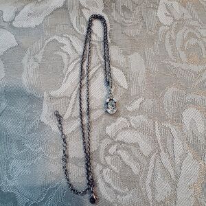 Crown Trifari  Silver Necklace with Clear Crystal Pendant